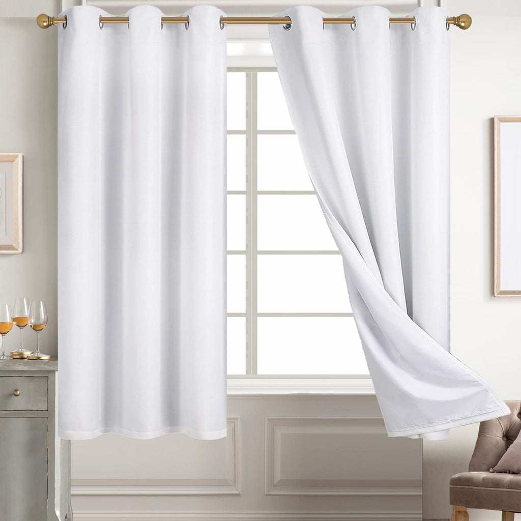 Grommet Linen Blackout Bedroom Curtains 2 Panels