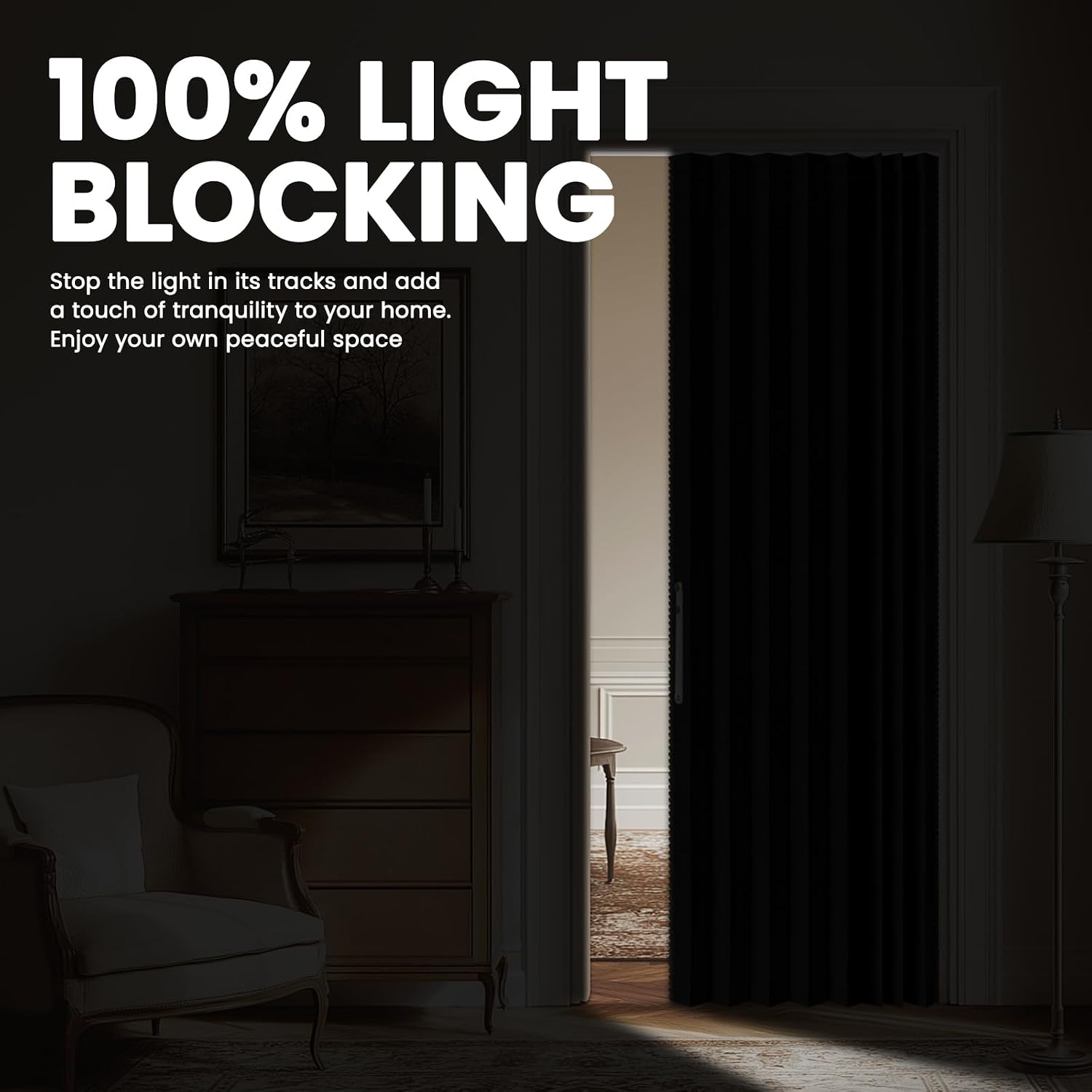 Black Magnetic Blackout Sliding Door Curtain 43x79 Inch