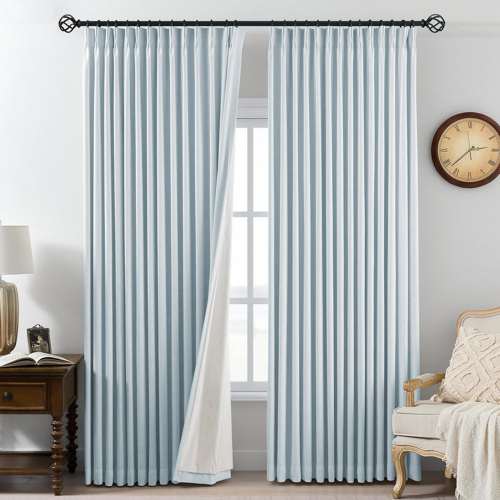 Pinch Pleat Linen Blackout Curtains 90 Inch 2 Panels