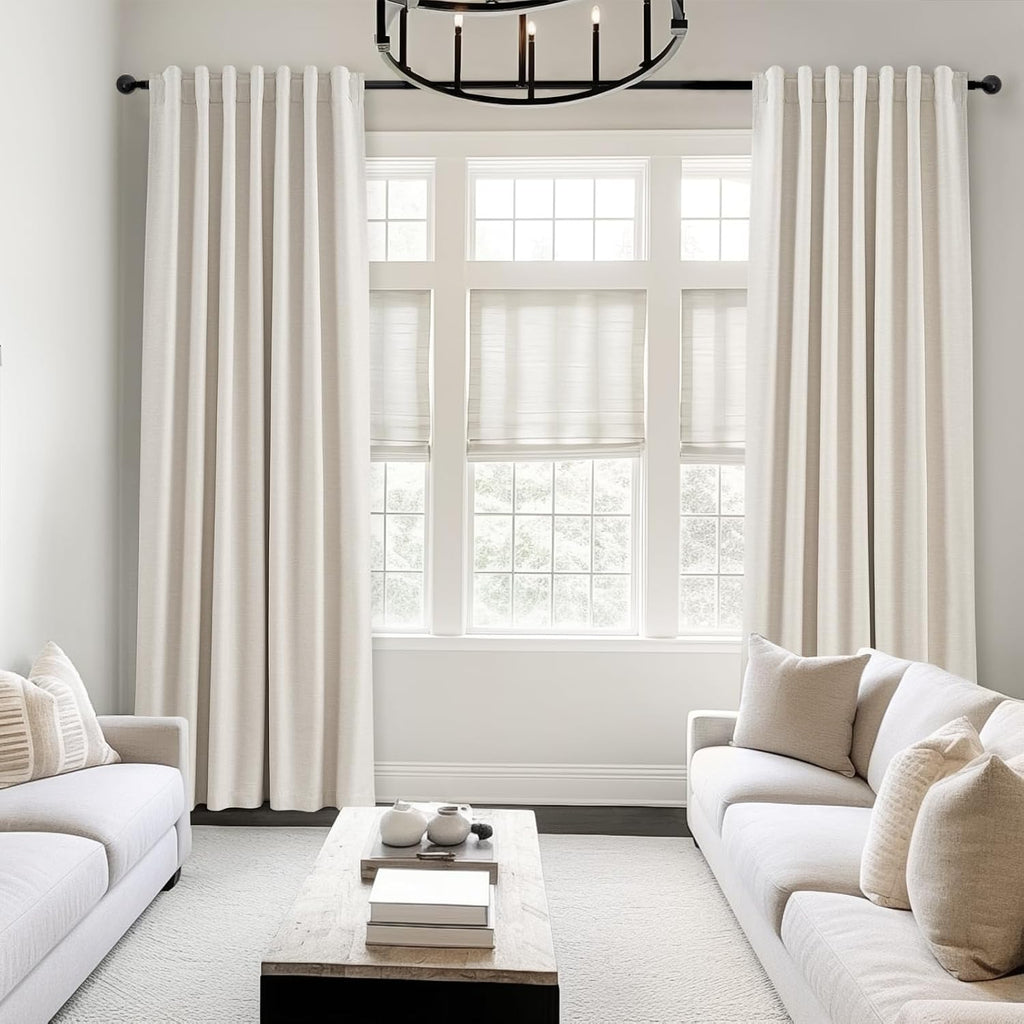 Pinch Pleat Linen Blackout Curtains 2 Panels