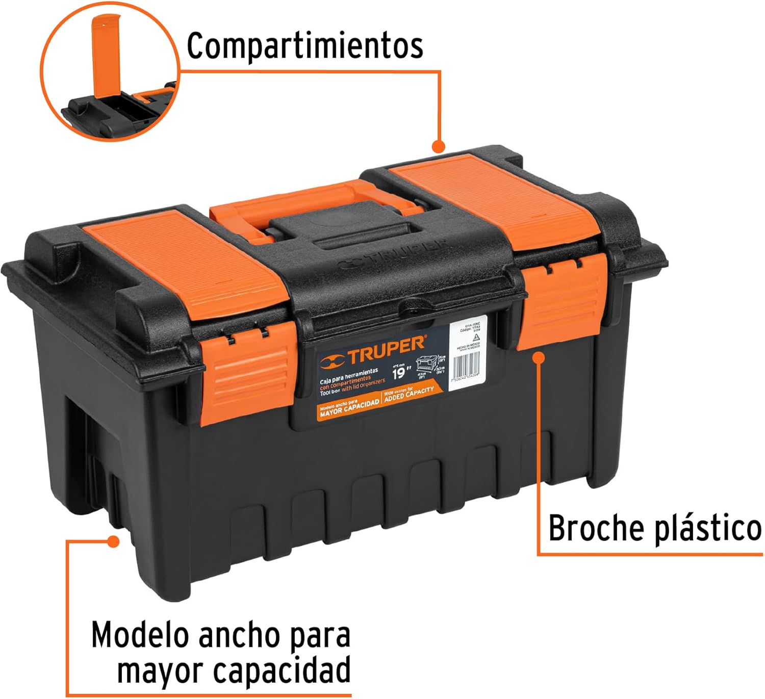 Plastic box 19 'with compartments, orange
