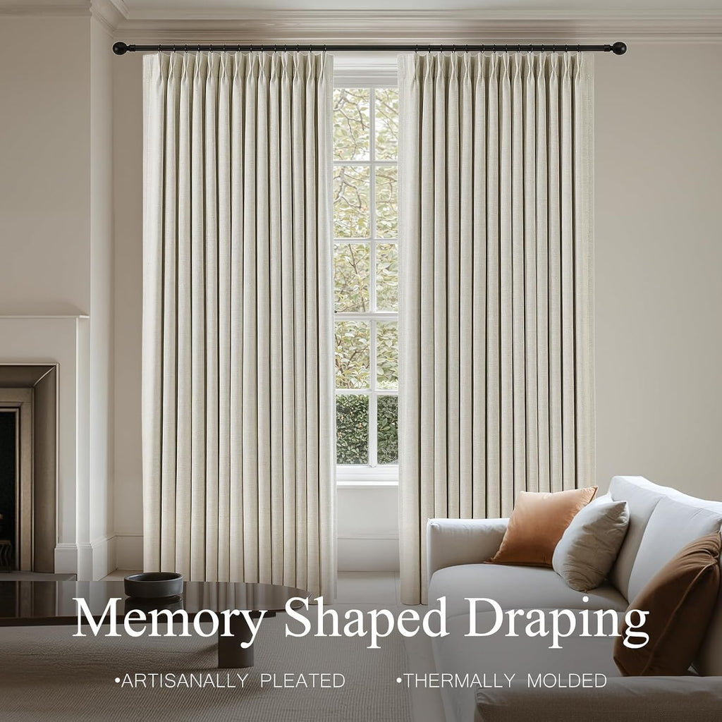 Pinch Pleat Linen Blackout Curtains 90 Inch 2 Panels