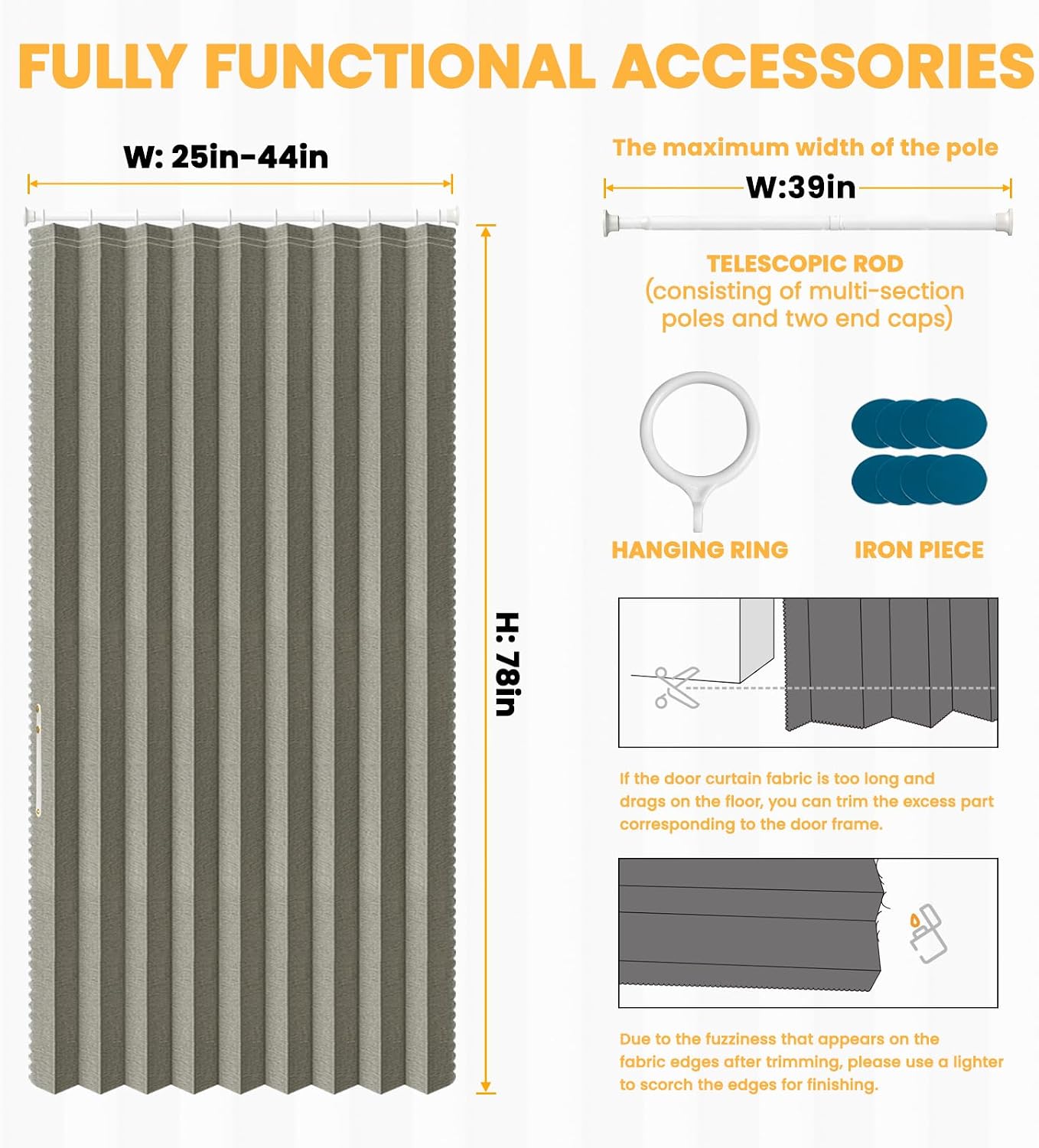 Grey Folding Blackout Accordion Door 42x78 Inch