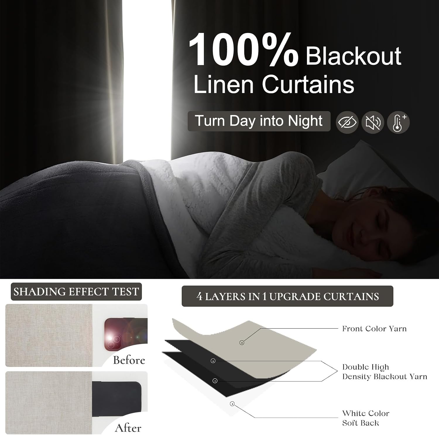 Pinch Pleat Linen Blackout Curtains 96 Inch 2 Panels