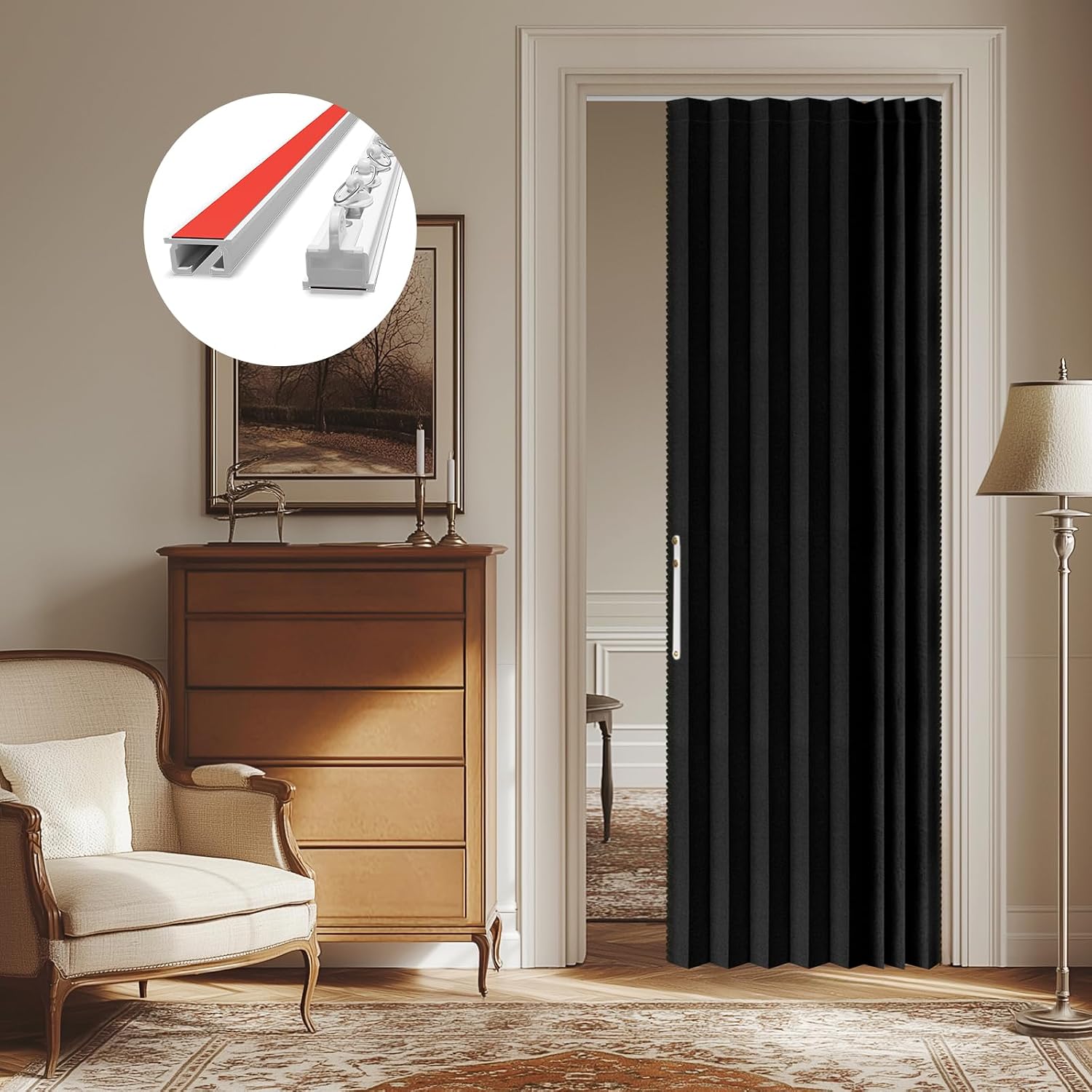 Black Magnetic Blackout Sliding Door Curtain 43x79 Inch