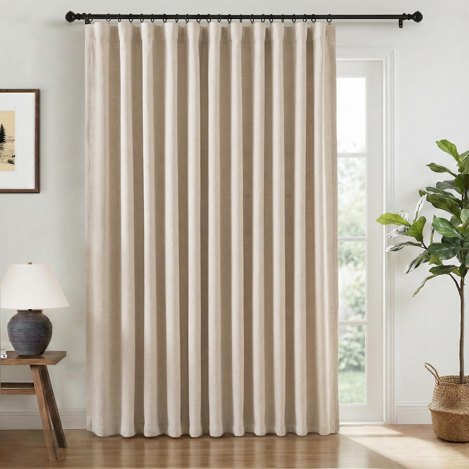 Wide Linen Blackout Sliding Door Curtain 1 Panel