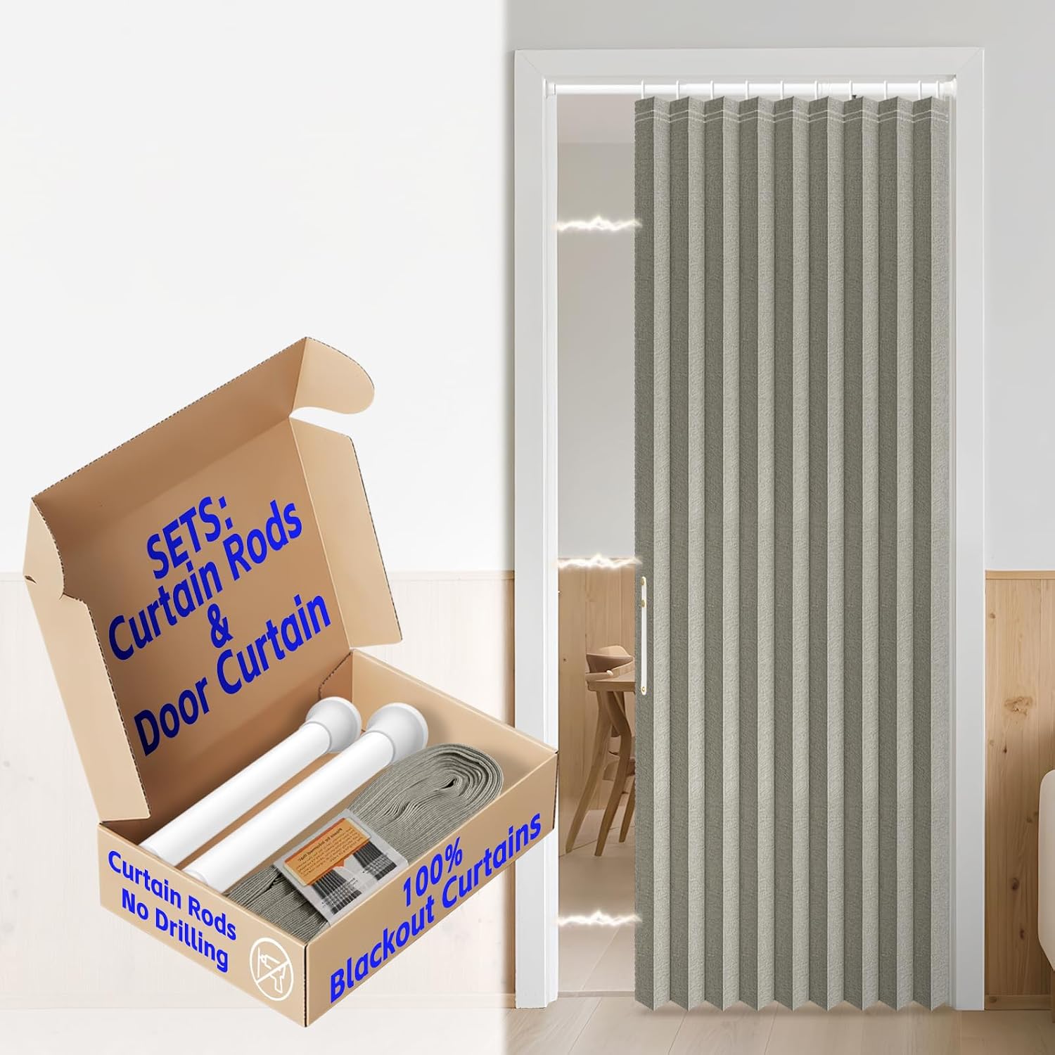Grey Folding Blackout Accordion Door 42x78 Inch