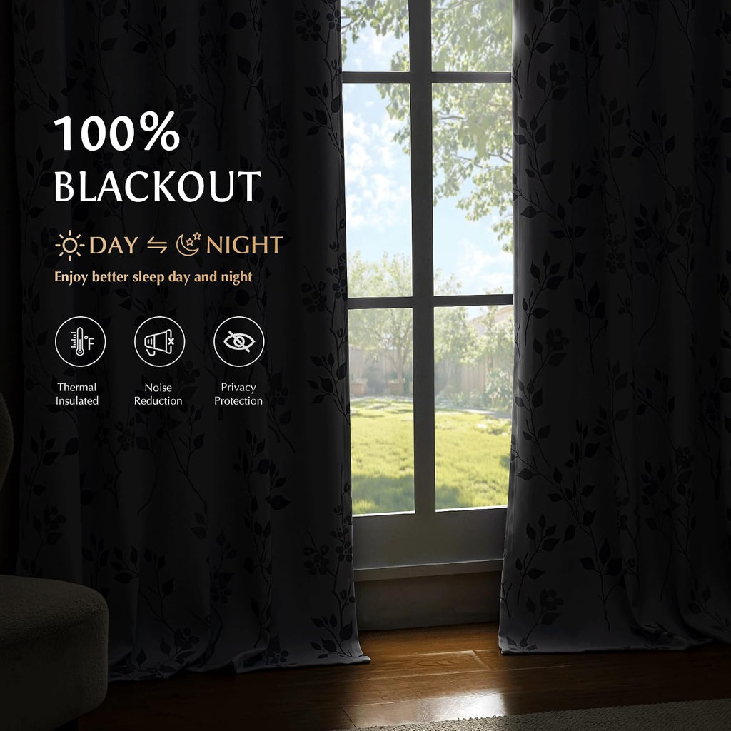 Floral Grommet Blackout Curtains 84 Inch 2 Panels