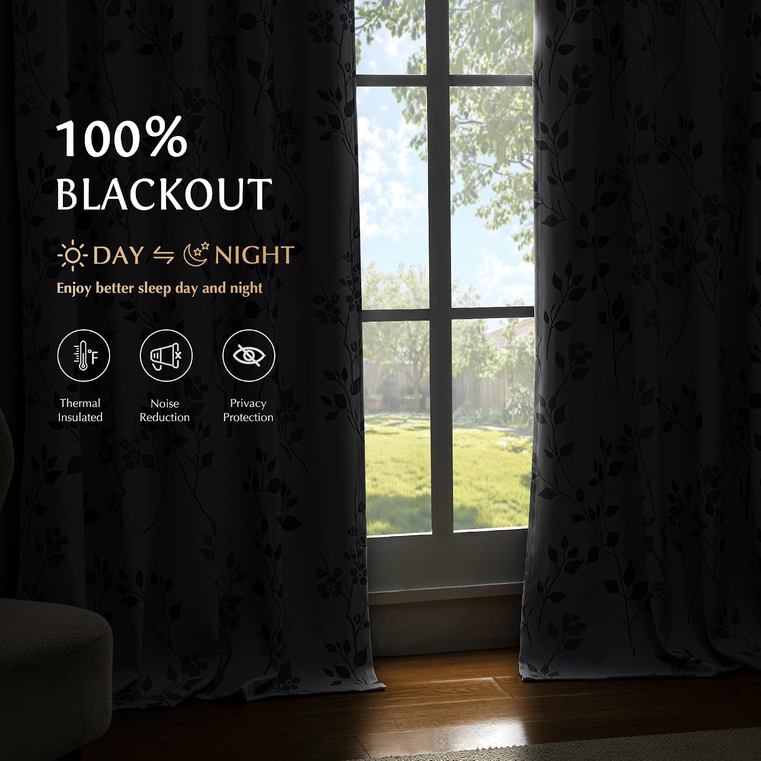 Floral Grommet Blackout Curtains 84 Inch 2 Panels