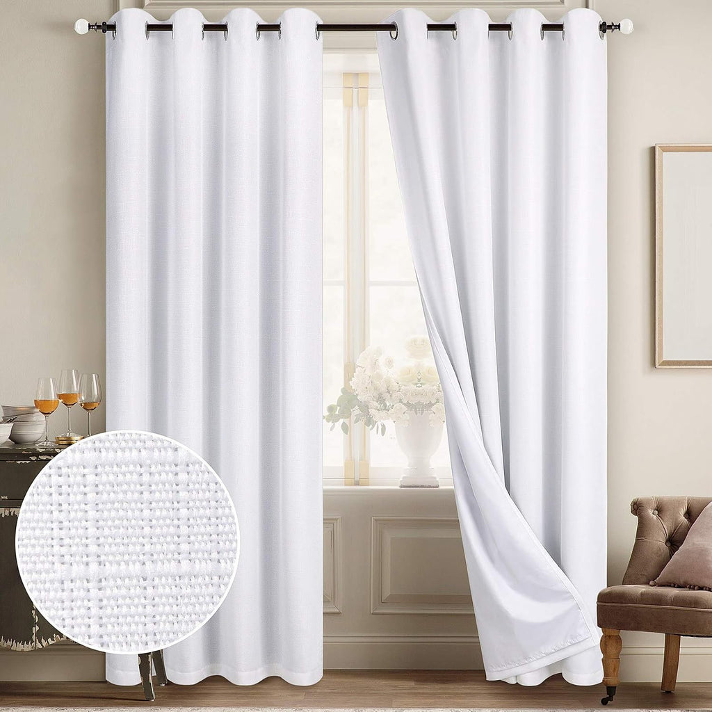 Grommet Linen Blackout Bedroom Curtains 2 Panels