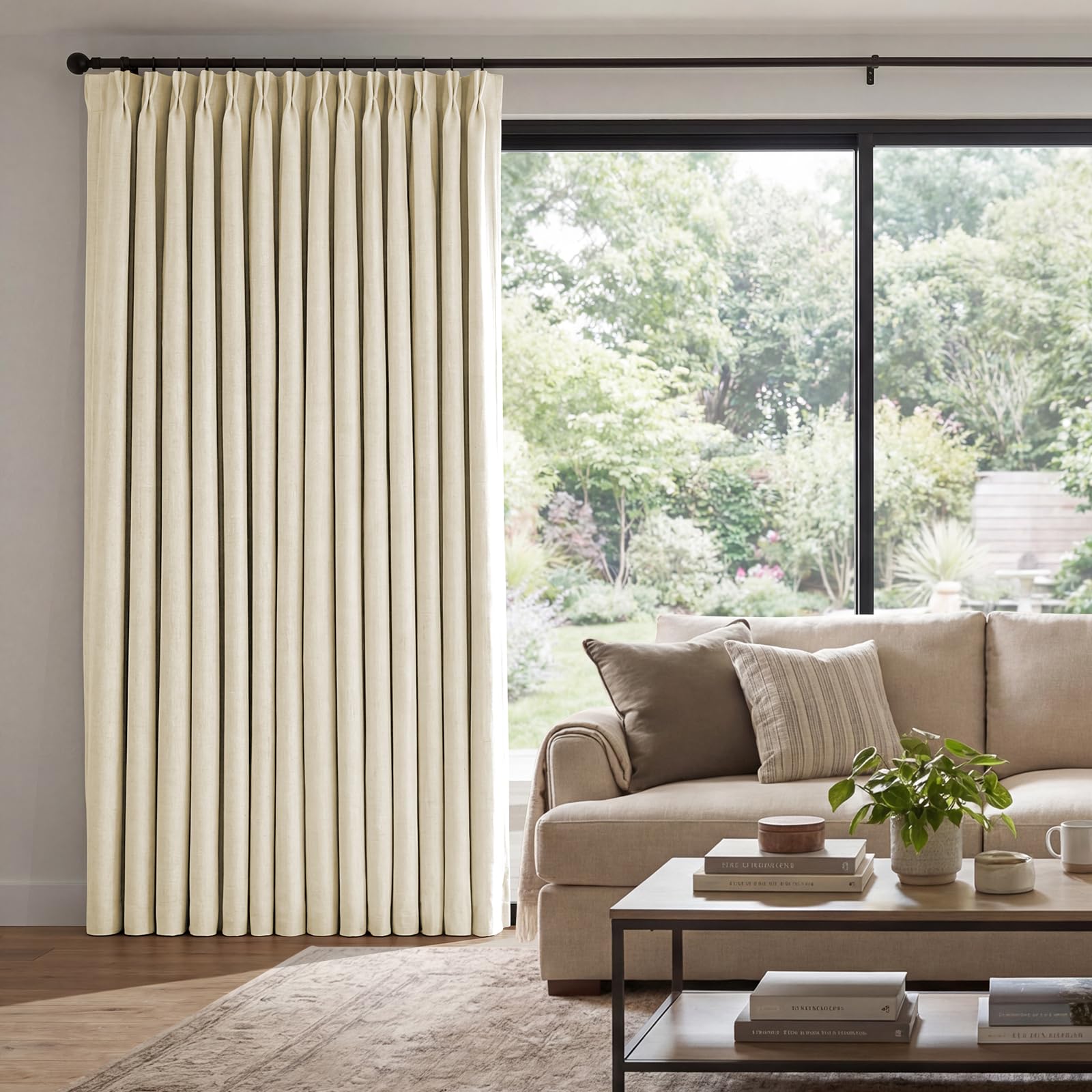 Pinch Pleat Linen Blackout Curtains 90 Inch 2 Panels