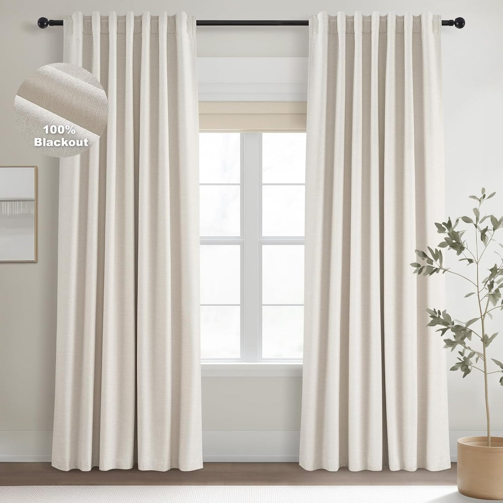 Pinch Pleat Linen Blackout Curtains 2 Panels