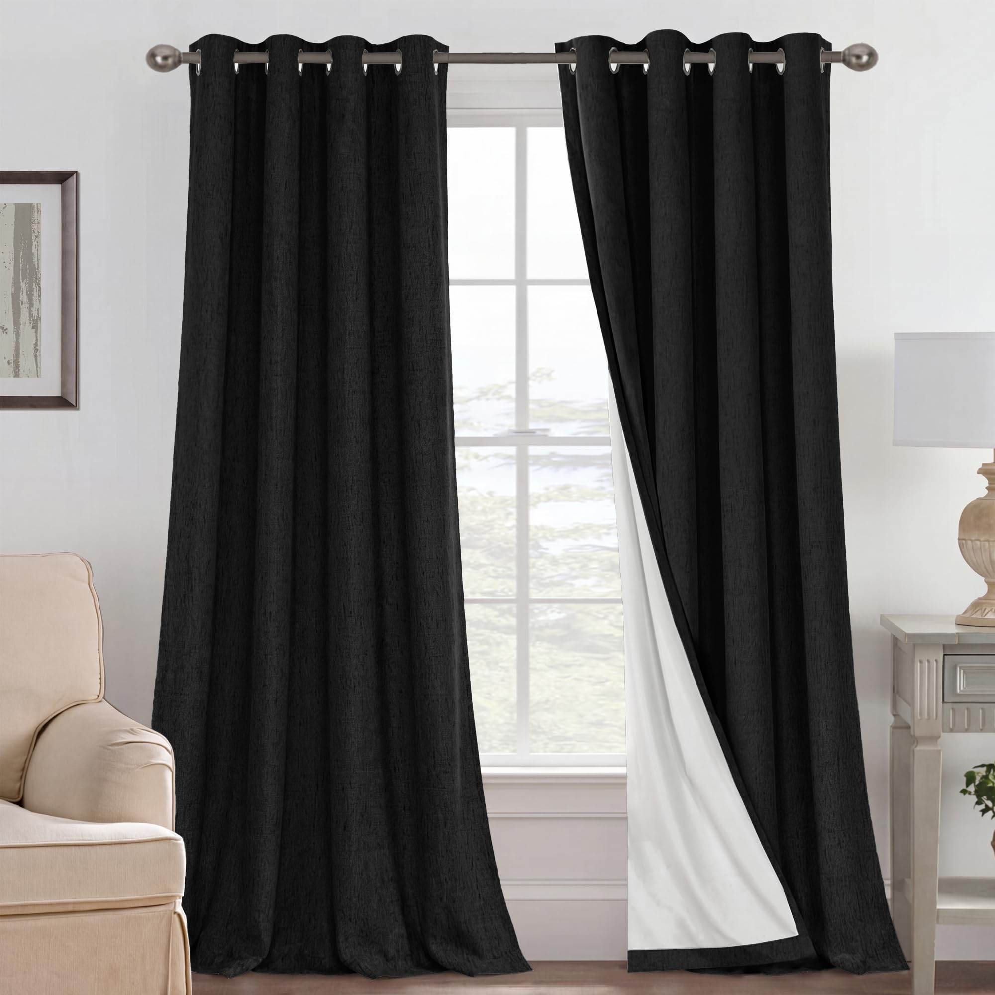 Natural Linen Grommet Blackout Curtain 100x84 Inch