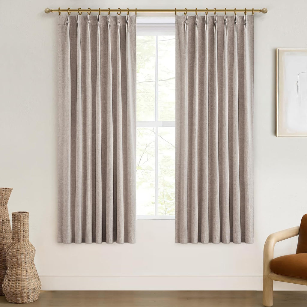 Pinch Pleat Linen Blackout Curtains 96 Inch 2 Panels