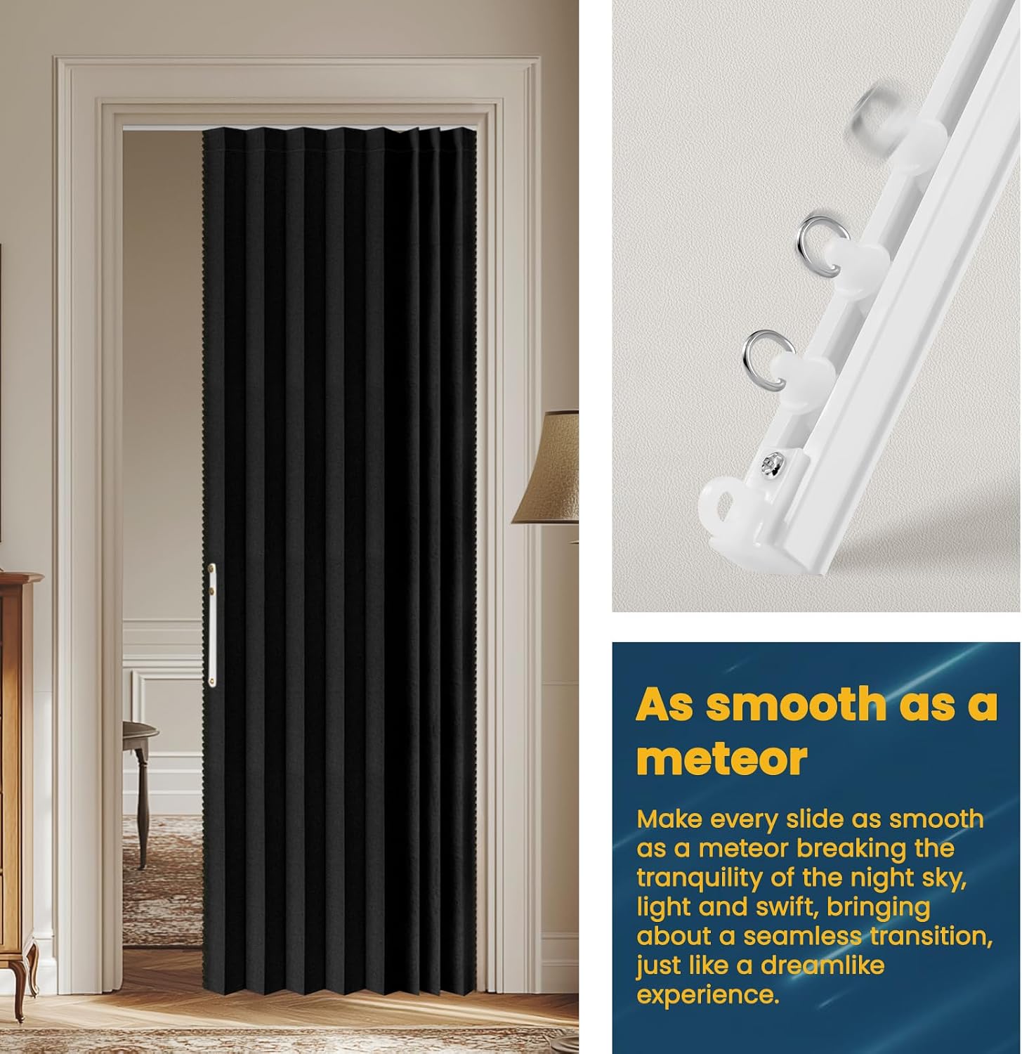 Black Magnetic Blackout Sliding Door Curtain 43x79 Inch
