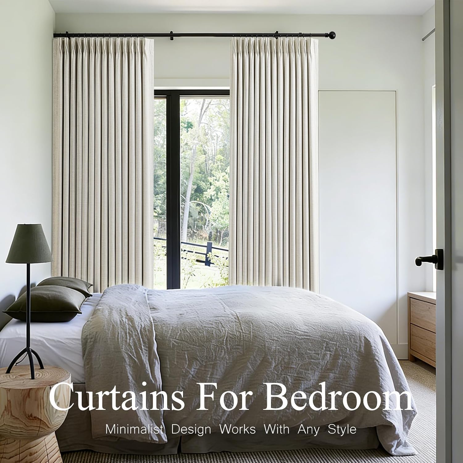 Pinch Pleat Linen Blackout Curtains 90 Inch 2 Panels