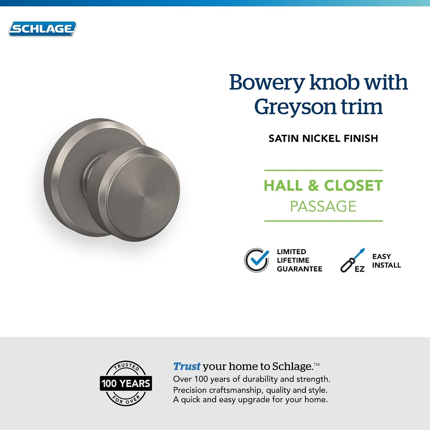 Satin Nickel Passage Door Knob with Trim