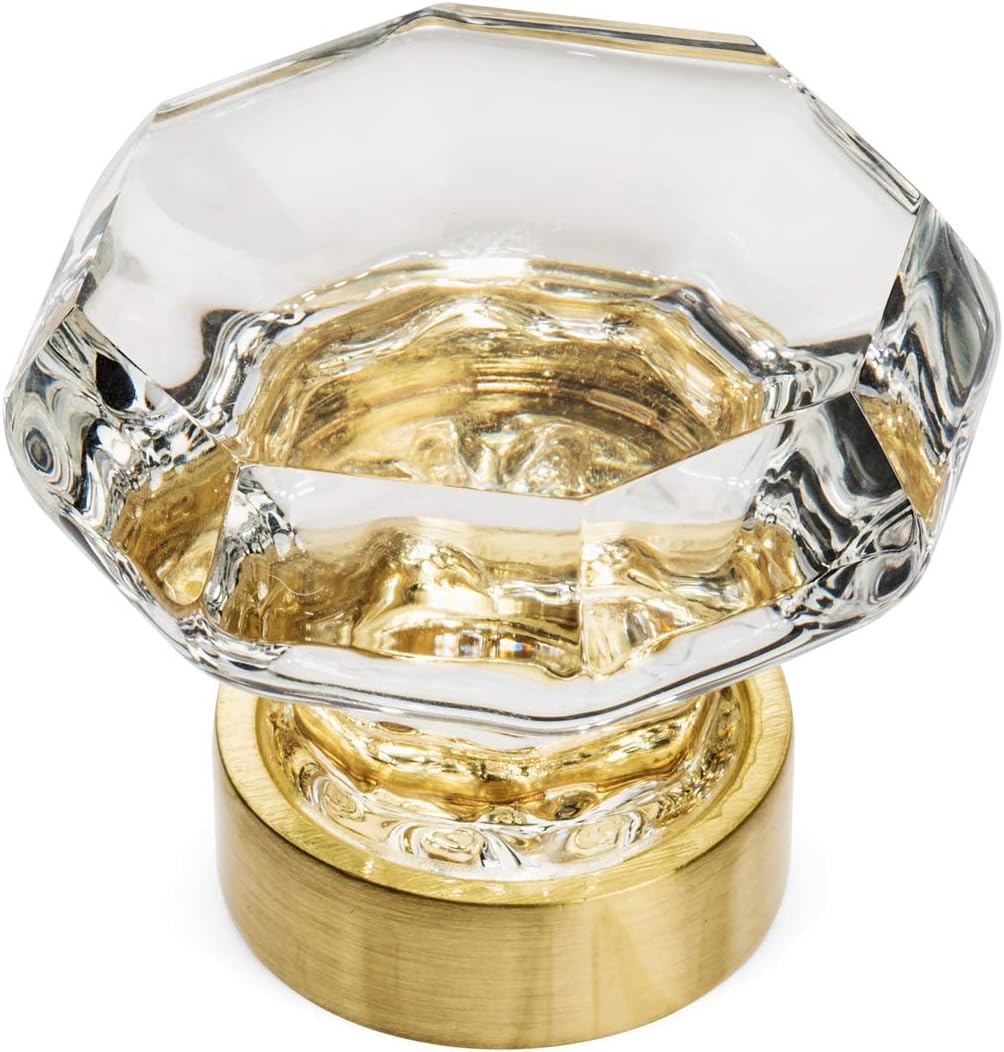 5 Pack Brass Glass Cabinet Knobs 1-5/16 Inch