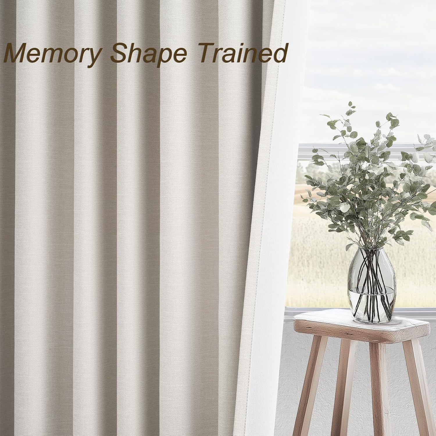 Pinch Pleat Linen Blackout Curtains 2 Panels