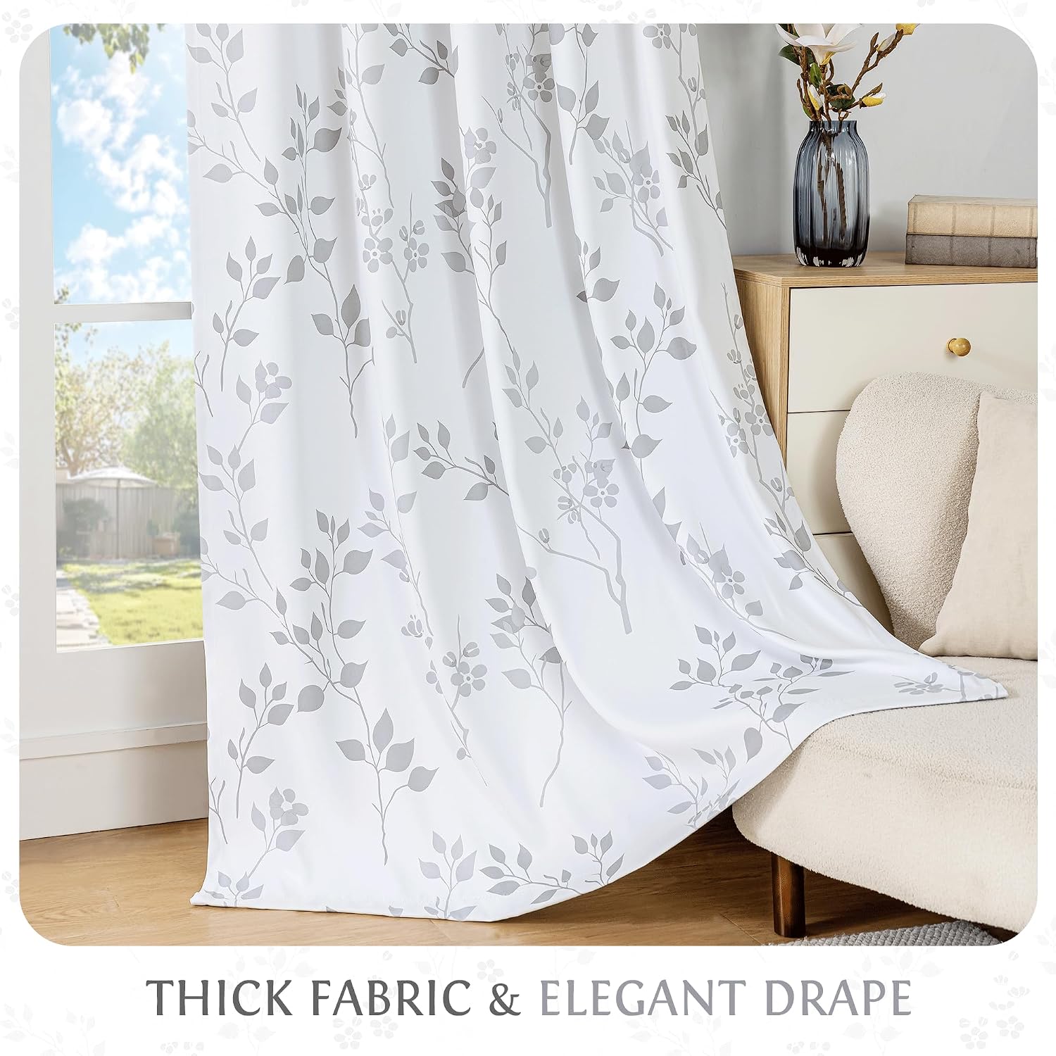 Floral Grommet Blackout Curtains 84 Inch 2 Panels