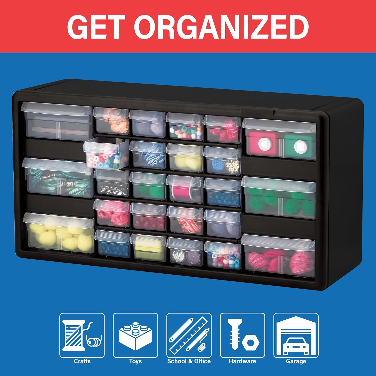 Black 26-Drawer Multipurpose Plastic Storage Cabinet