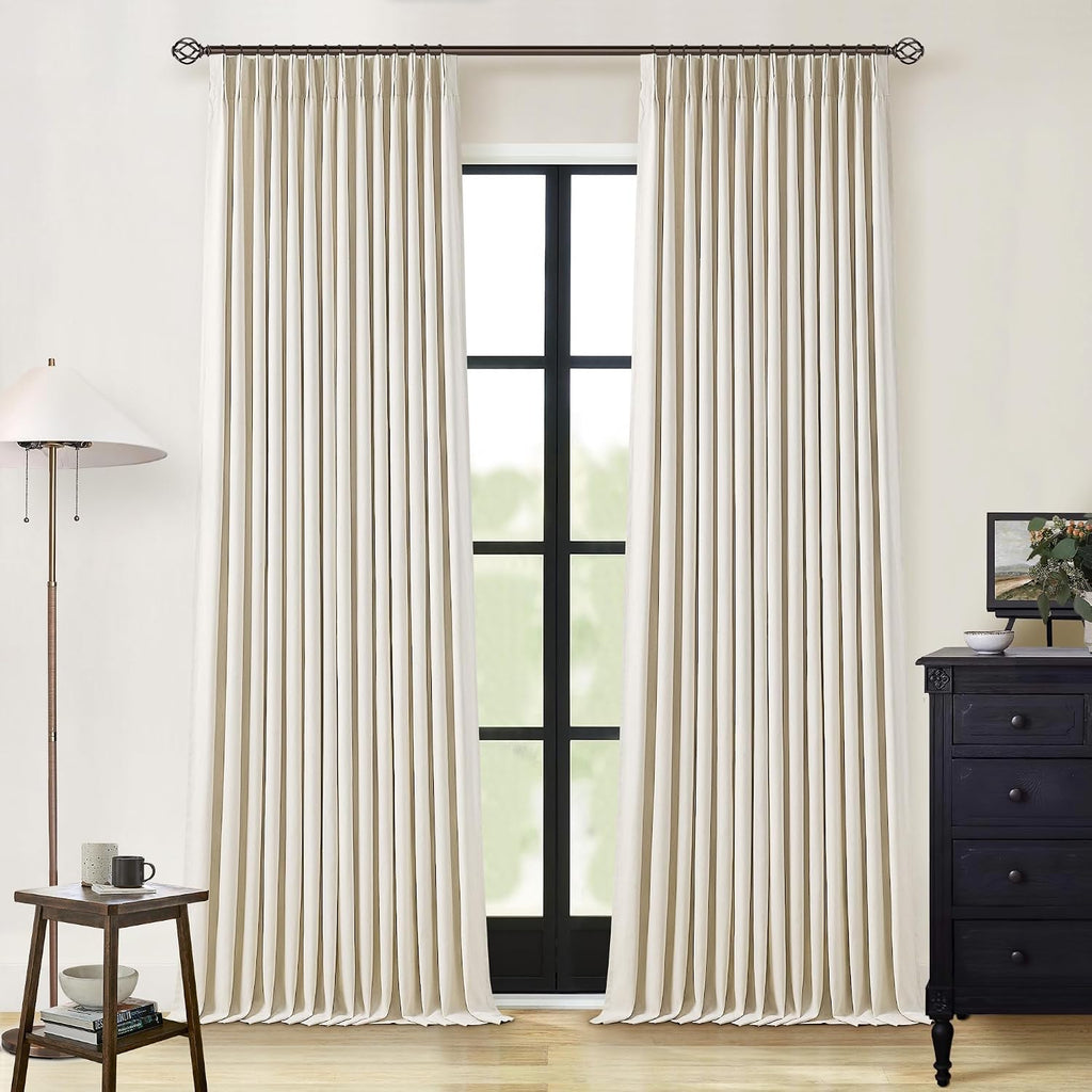 Pinch Pleated Linen Blackout Curtains 2 Panels Set