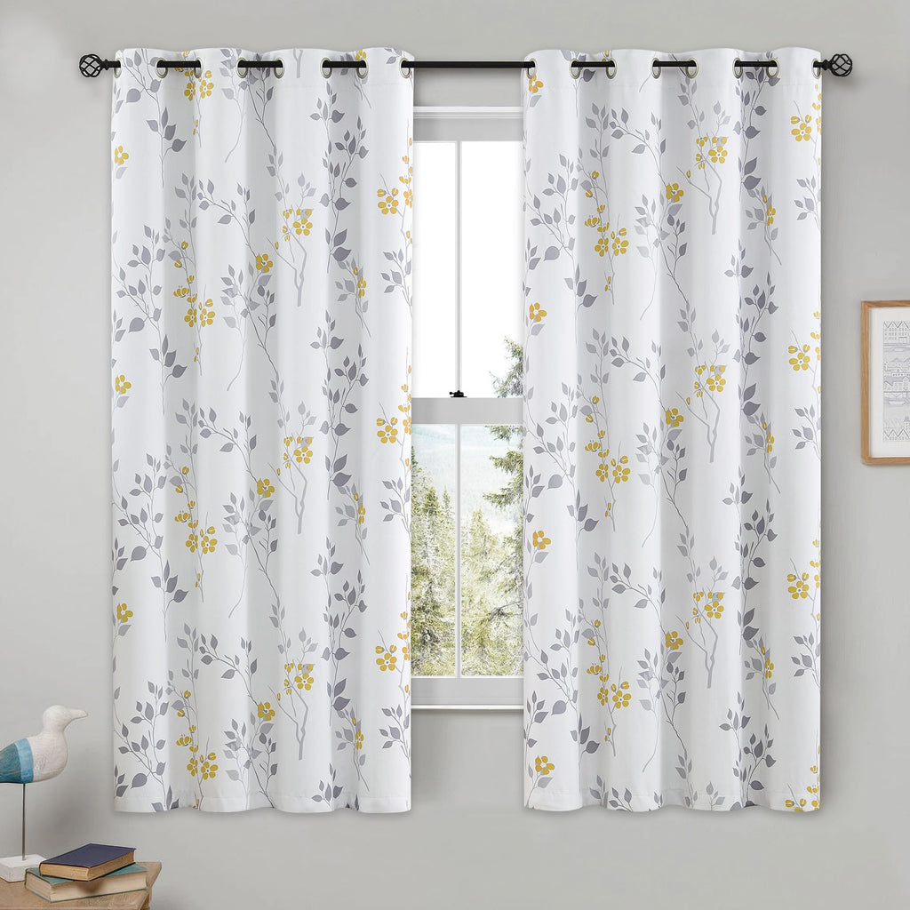 Floral Grommet Blackout Curtains 84 Inch 2 Panels