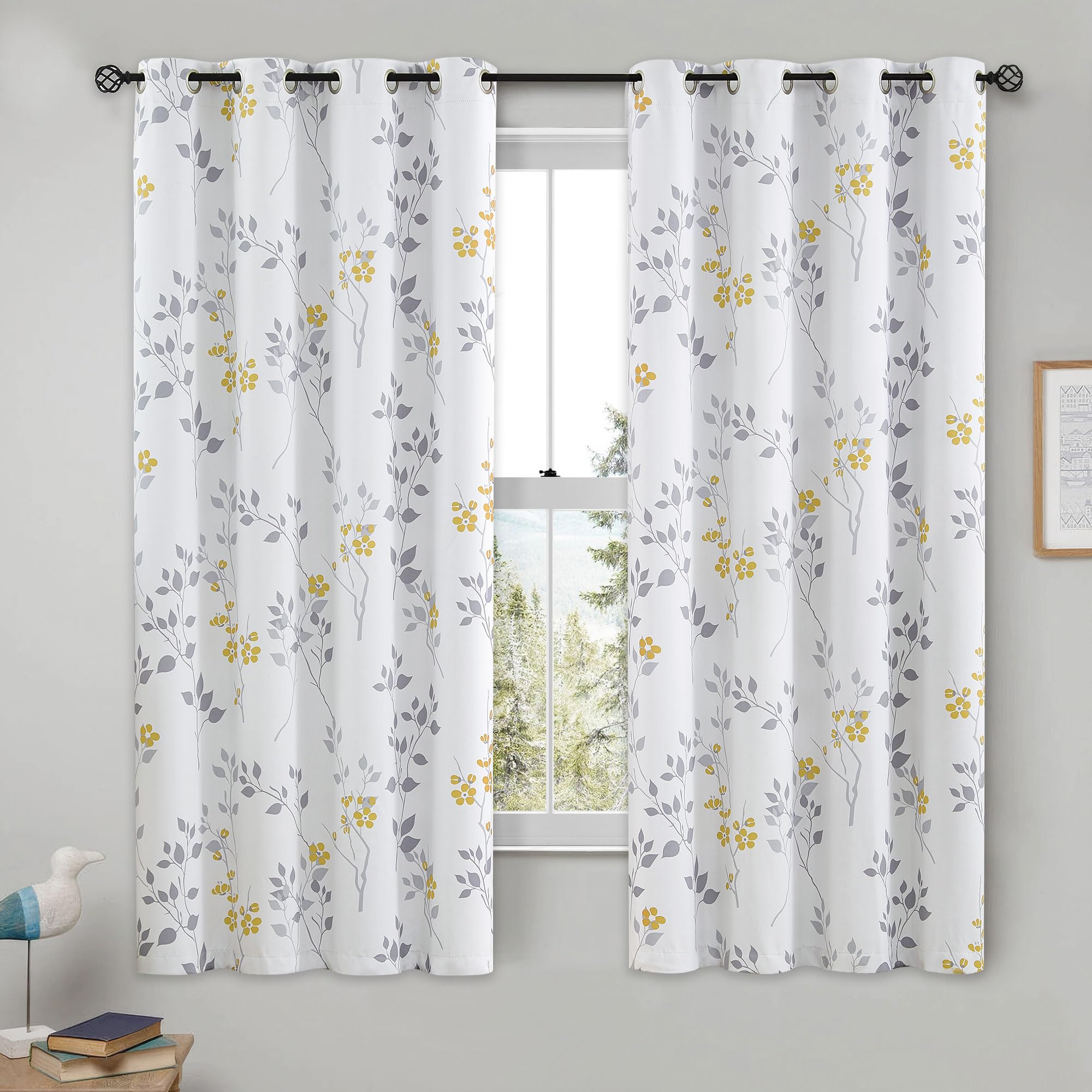 Floral Grommet Blackout Curtains 84 Inch 2 Panels