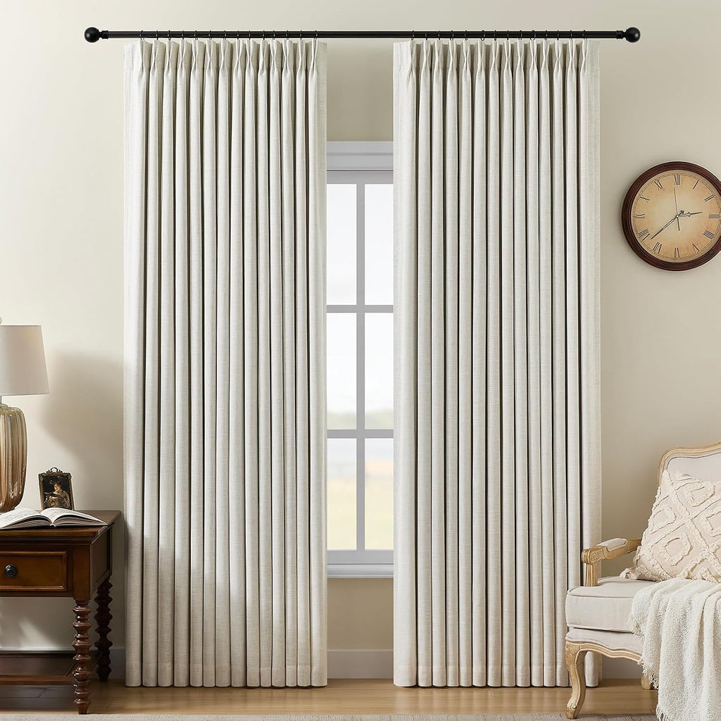 Pinch Pleat Linen Blackout Curtains 90 Inch 2 Panels