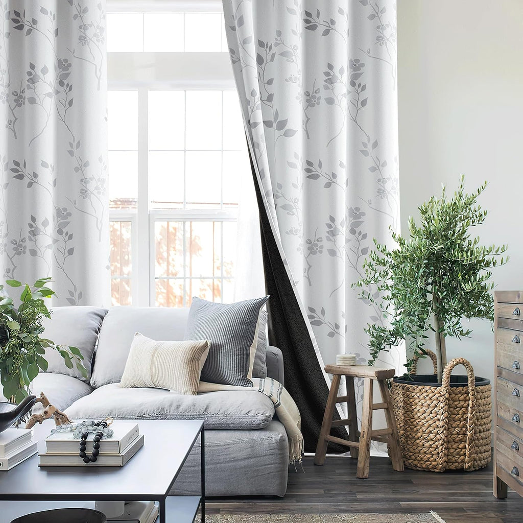Floral Grommet Blackout Curtains 84 Inch 2 Panels
