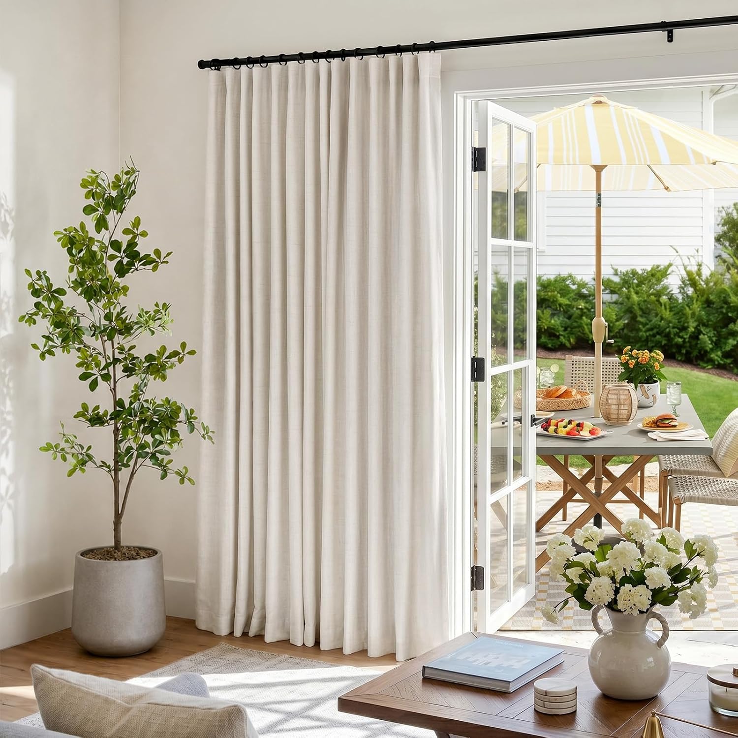 Wide Linen Blackout Sliding Door Curtain 1 Panel