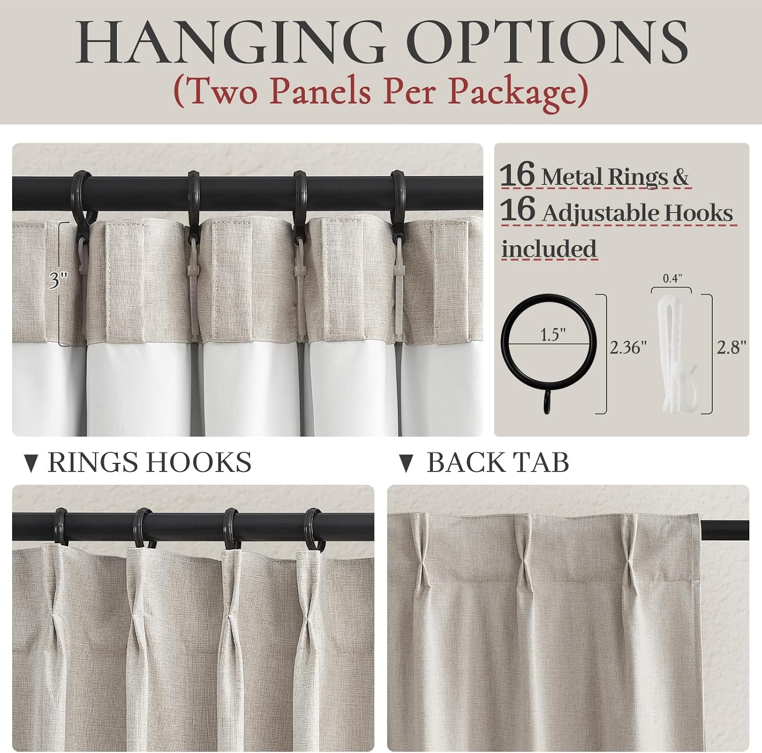 Pinch Pleat Linen Blackout Curtains 96 Inch 2 Panels