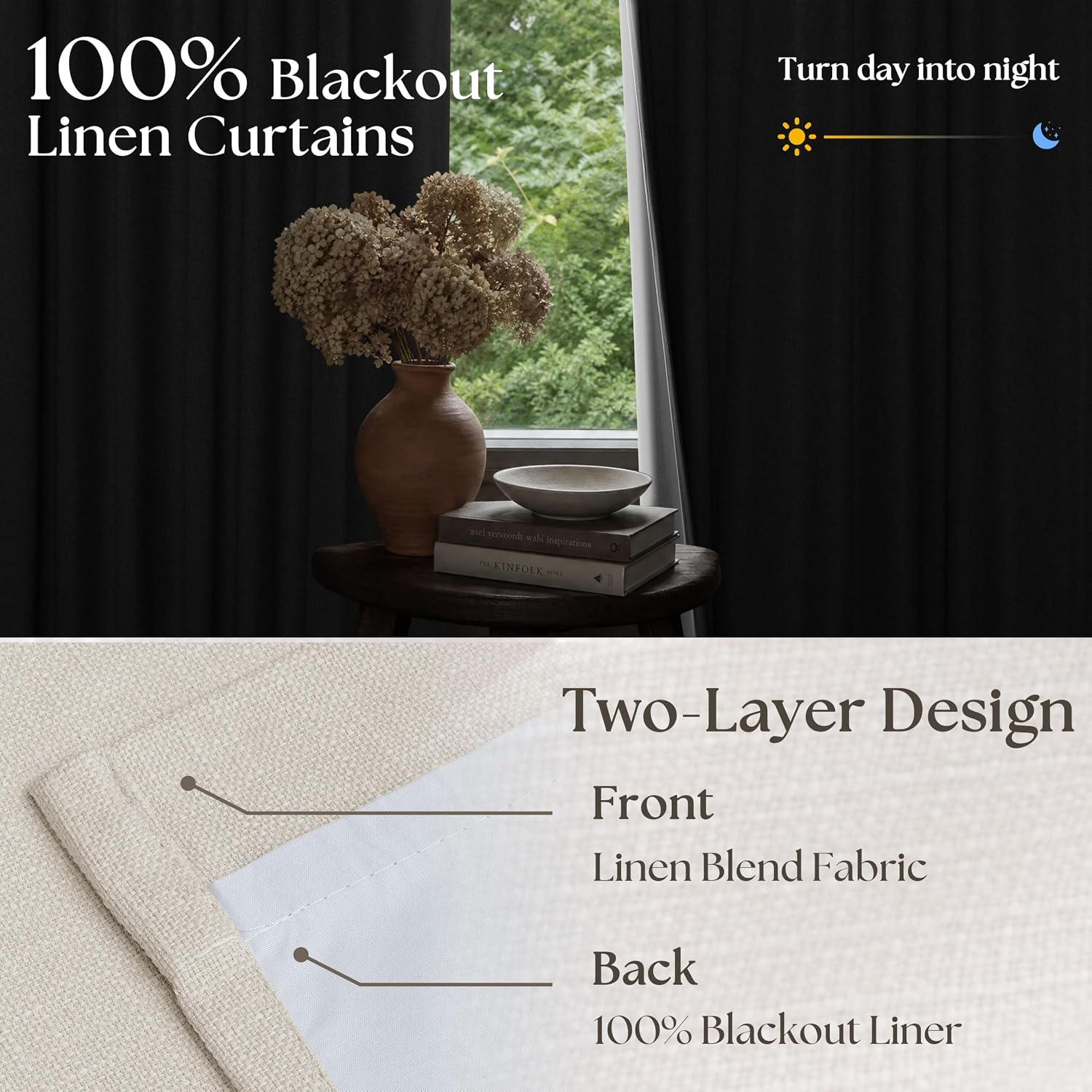 Pinch Pleat Ivory Linen Blackout Curtains 2 Panels