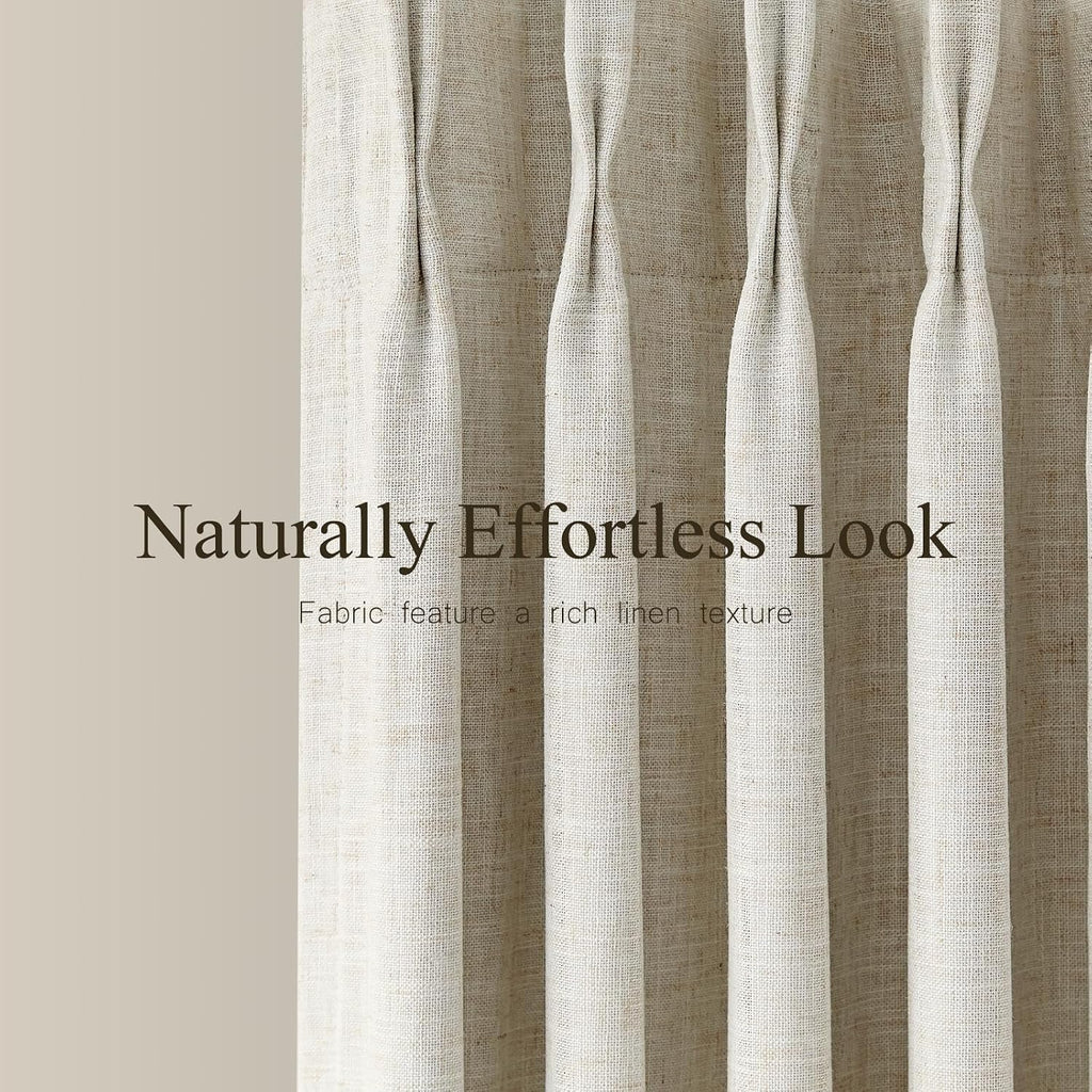 Pinch Pleat Linen Blackout Curtains 90 Inch 2 Panels