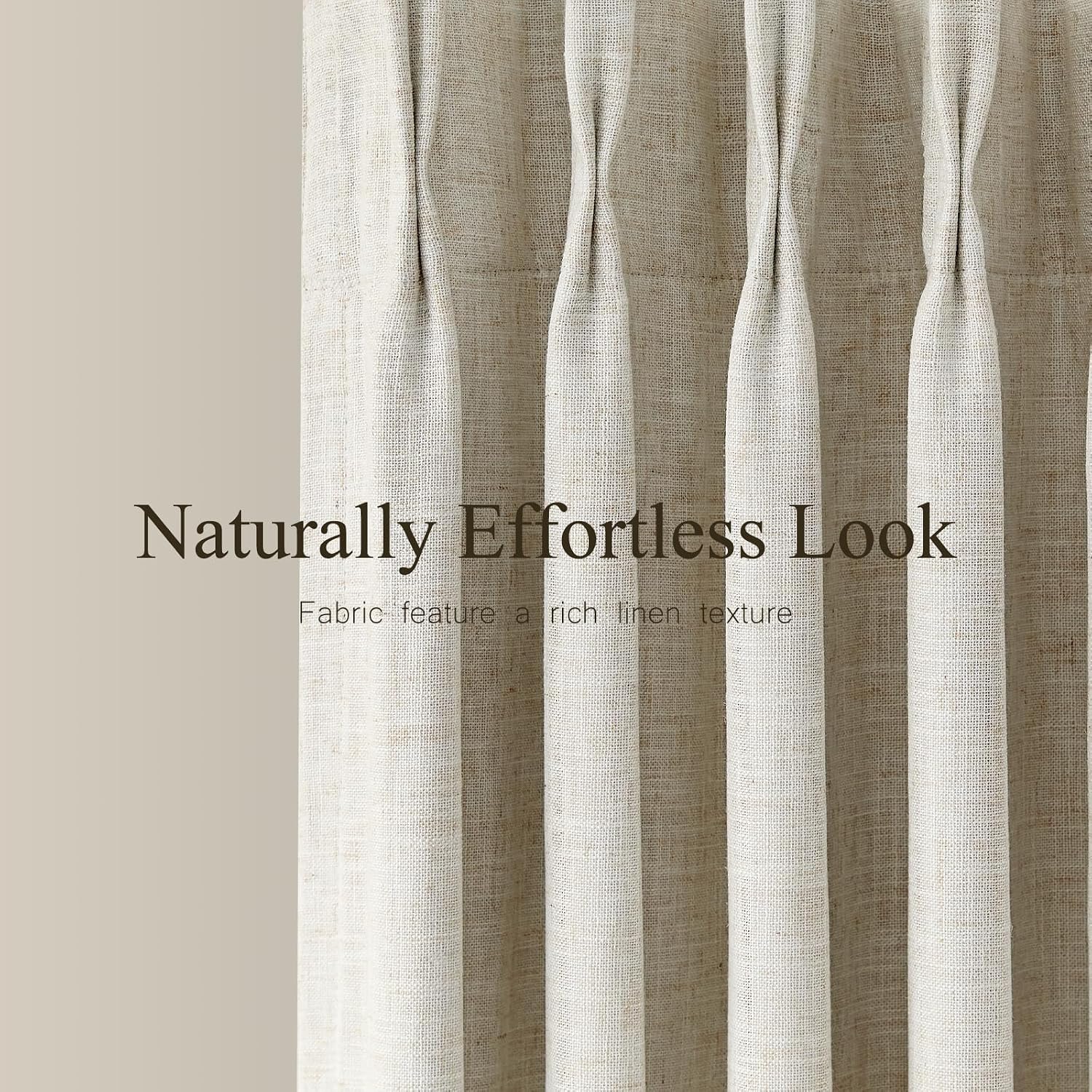 Pinch Pleat Linen Blackout Curtains 90 Inch 2 Panels