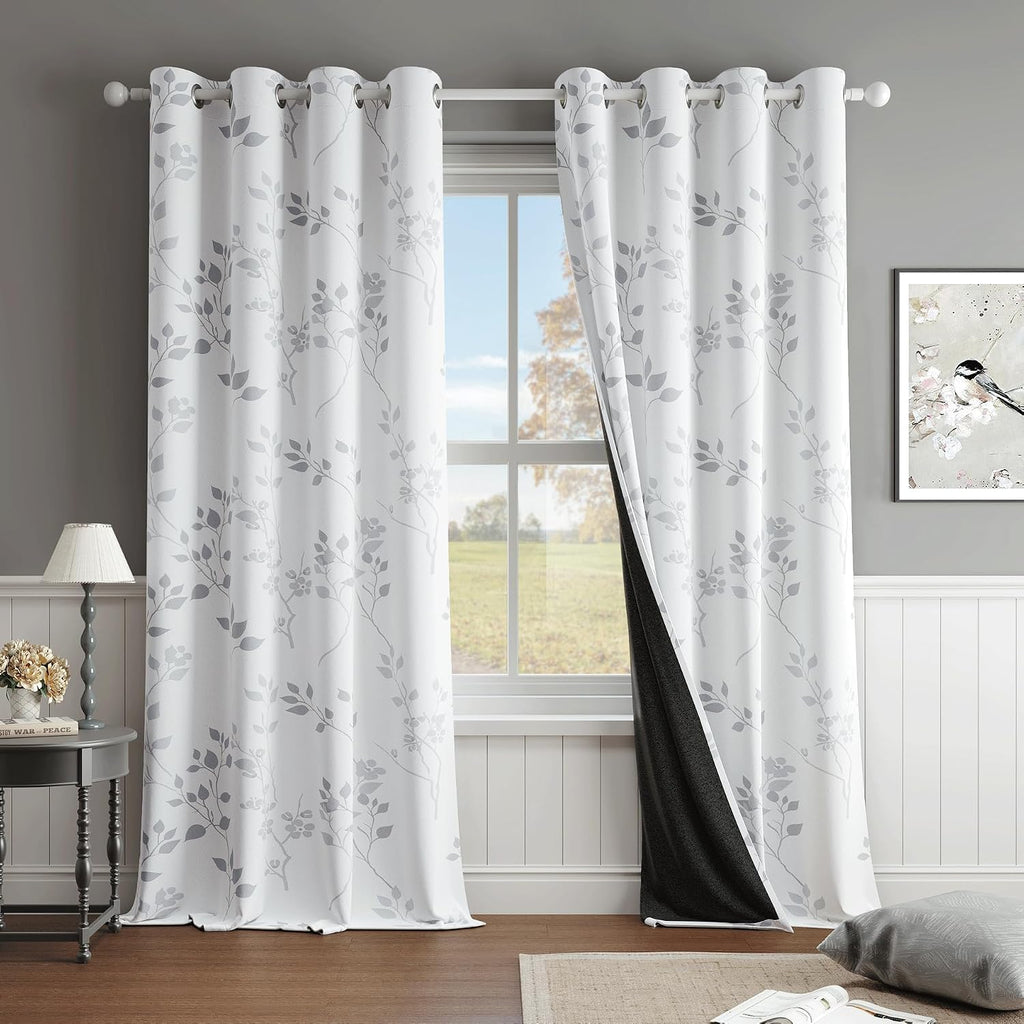 Floral Grommet Blackout Curtains 84 Inch 2 Panels