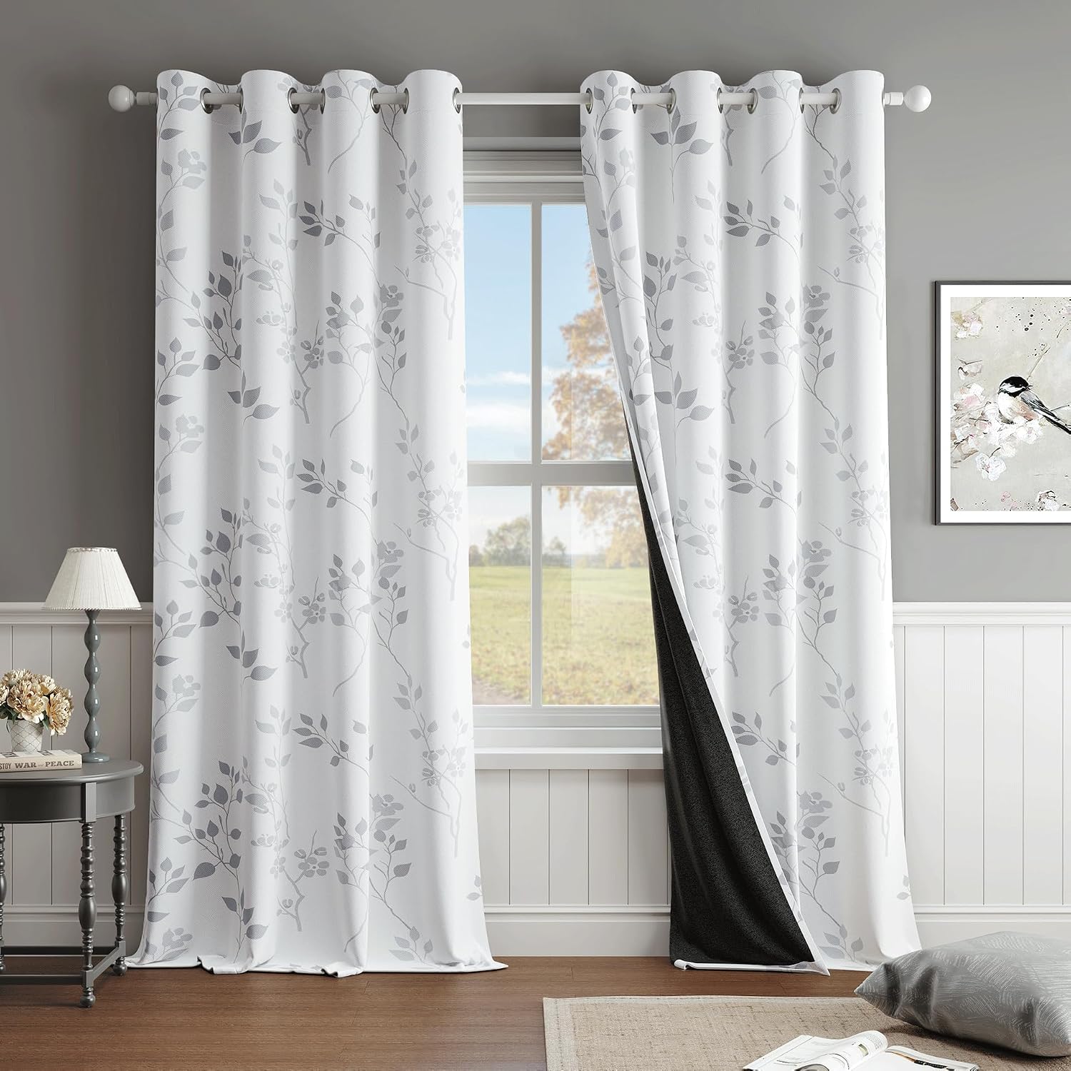 Floral Grommet Blackout Curtains 84 Inch 2 Panels
