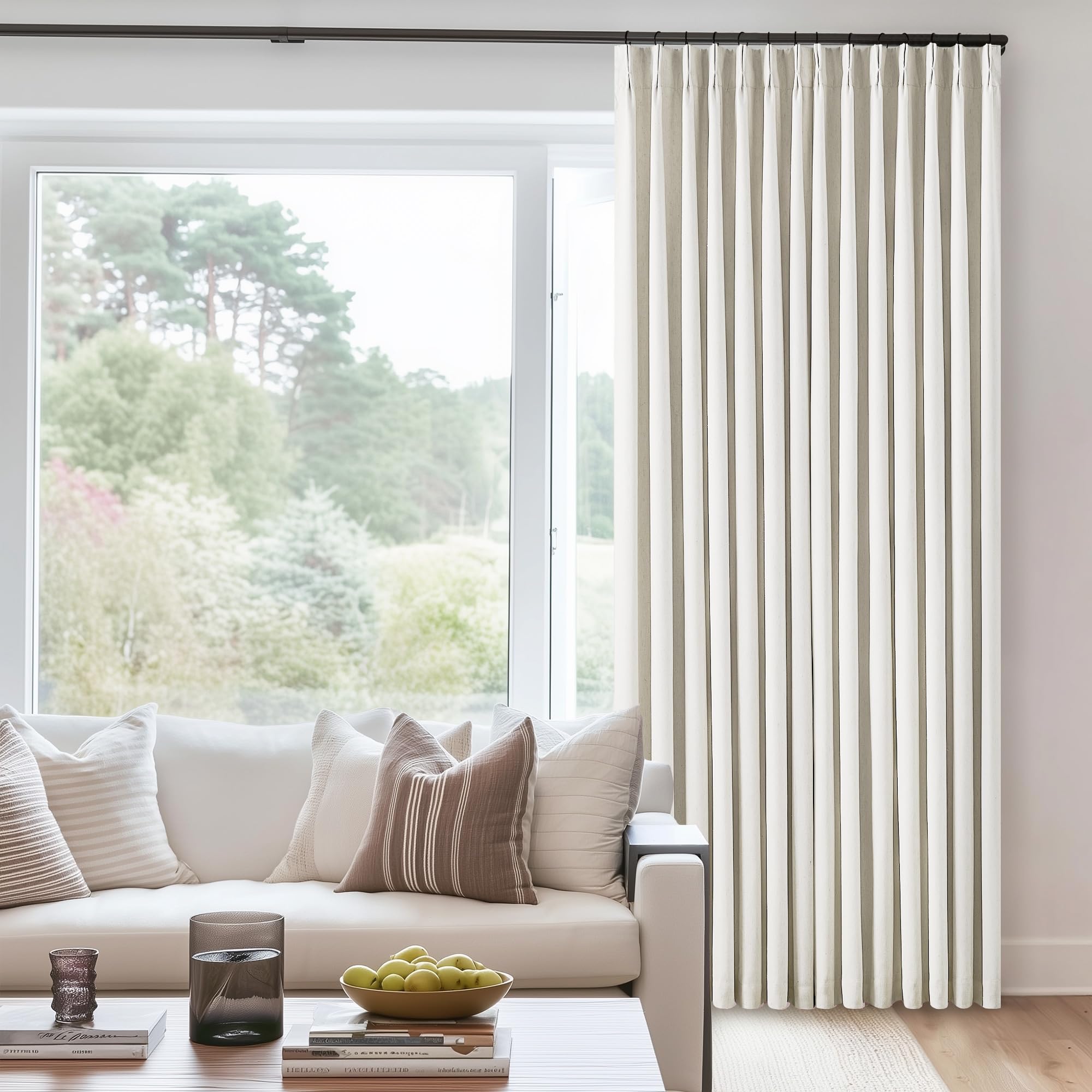 Pinch Pleated Linen Blackout Curtains 2 Panels Set