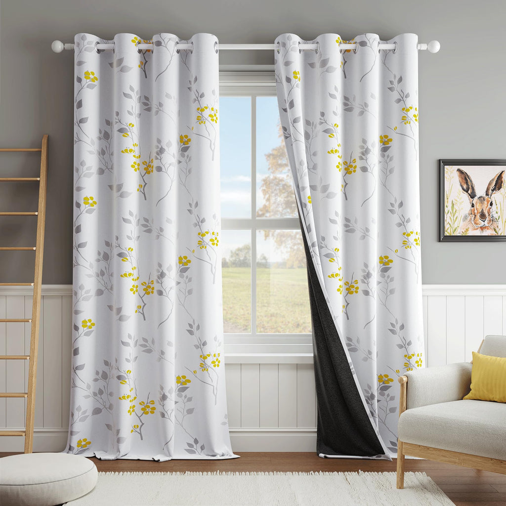 Floral Grommet Blackout Curtains 84 Inch 2 Panels