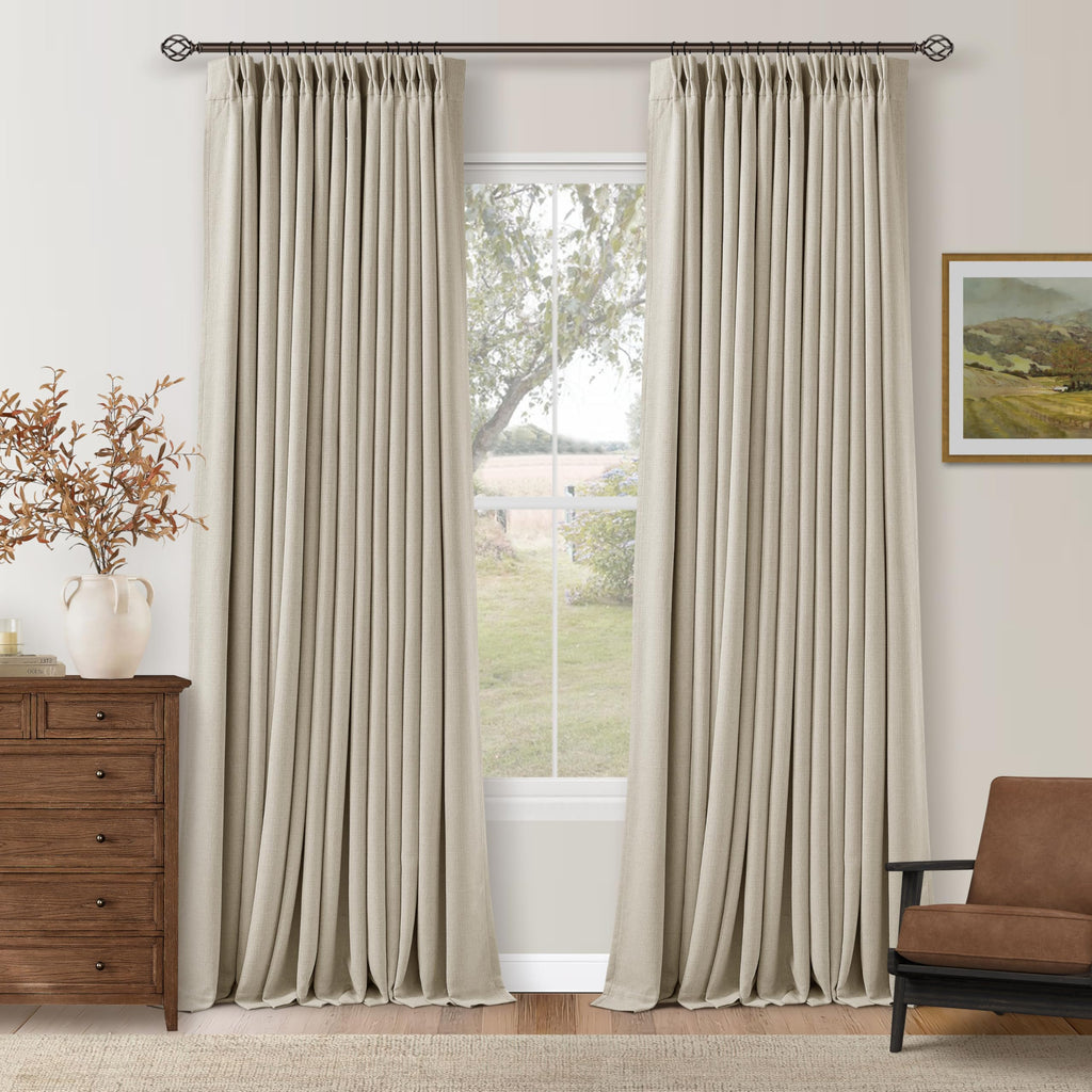Pinch Pleat Ivory Linen Blackout Curtains 2 Panels