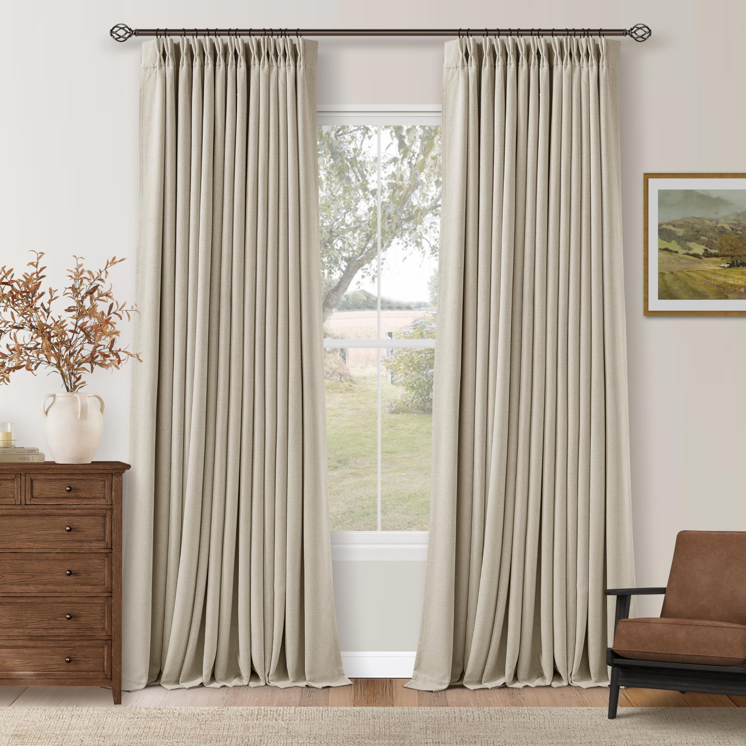 Pinch Pleat Ivory Linen Blackout Curtains 2 Panels