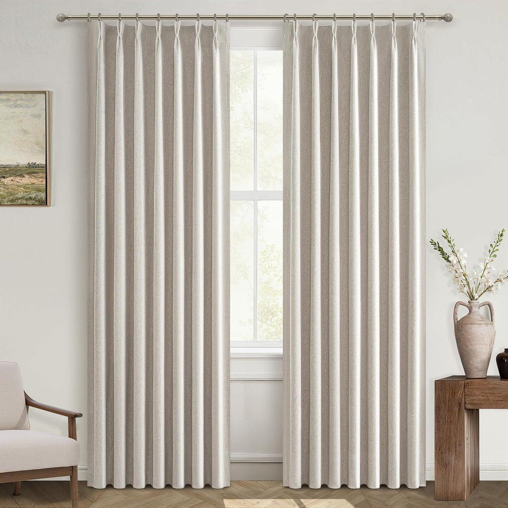 Pinch Pleat Linen Blackout Curtains 96 Inch 2 Panels