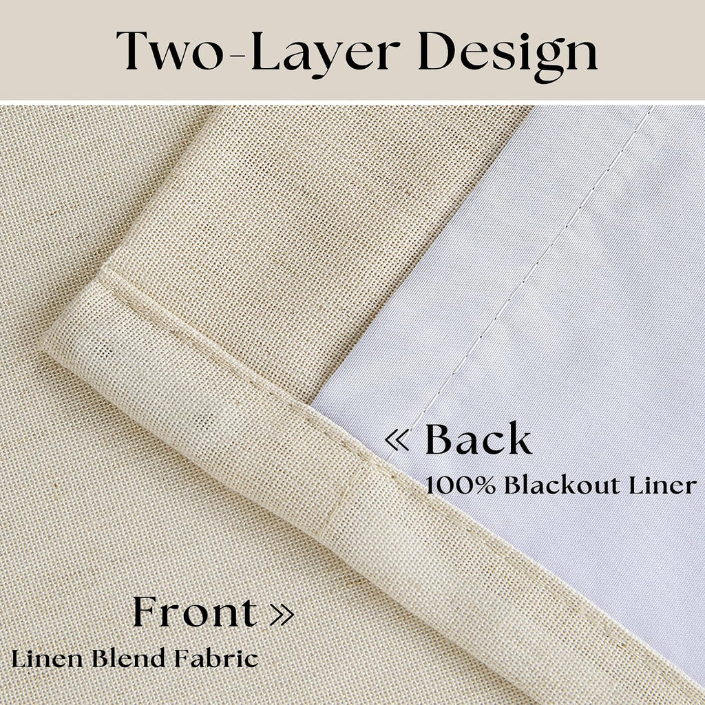 Pinch Pleated Linen Blackout Curtains 2 Panels Set