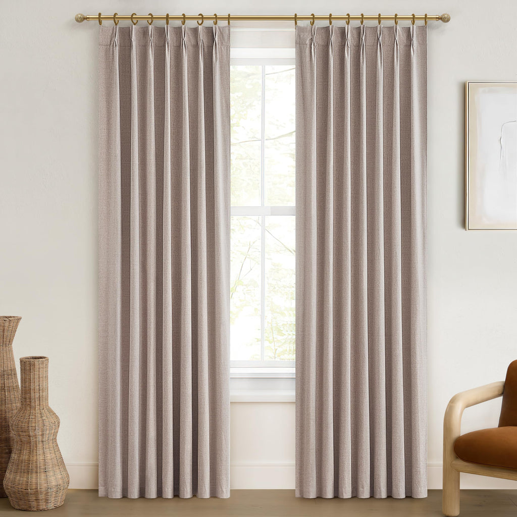 Pinch Pleat Linen Blackout Curtains 96 Inch 2 Panels