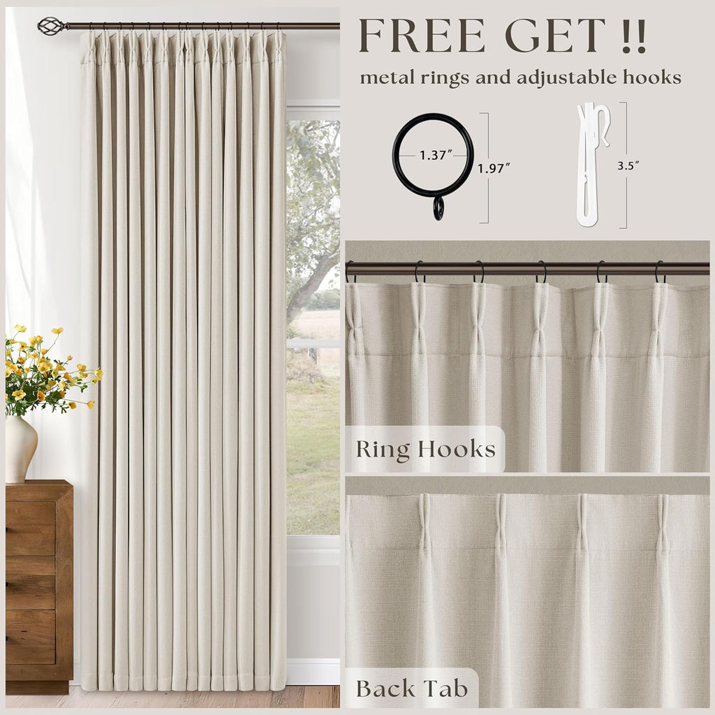 Pinch Pleat Ivory Linen Blackout Curtains 2 Panels