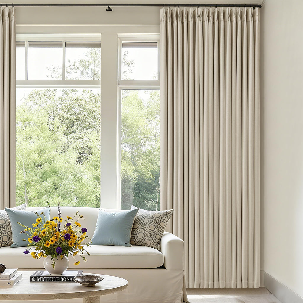 Pinch Pleat Ivory Linen Blackout Curtains 2 Panels